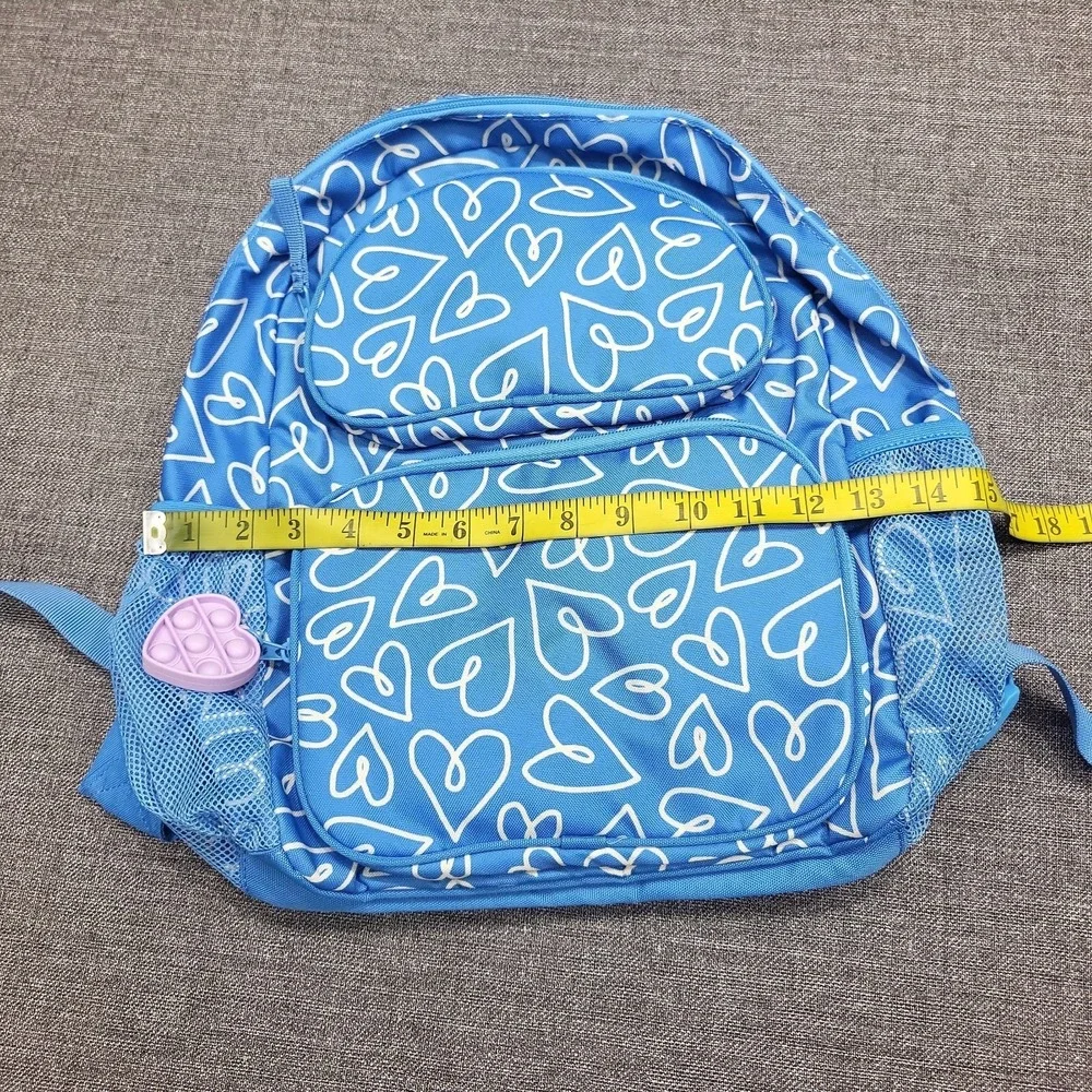 Cat & Jack Kids Girls Backpack Blue Printed White Hearts Back to School Bag